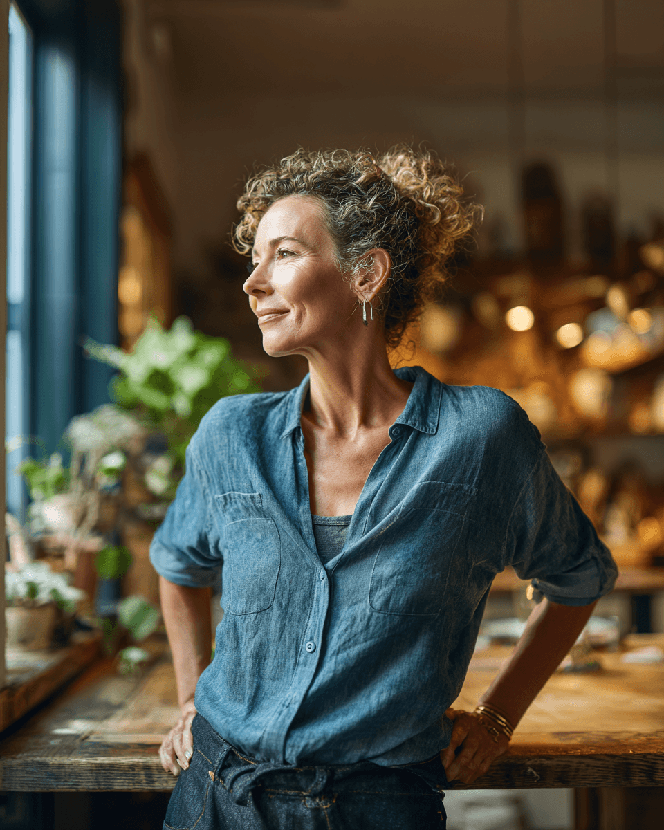 Confident small business owner in her workspace